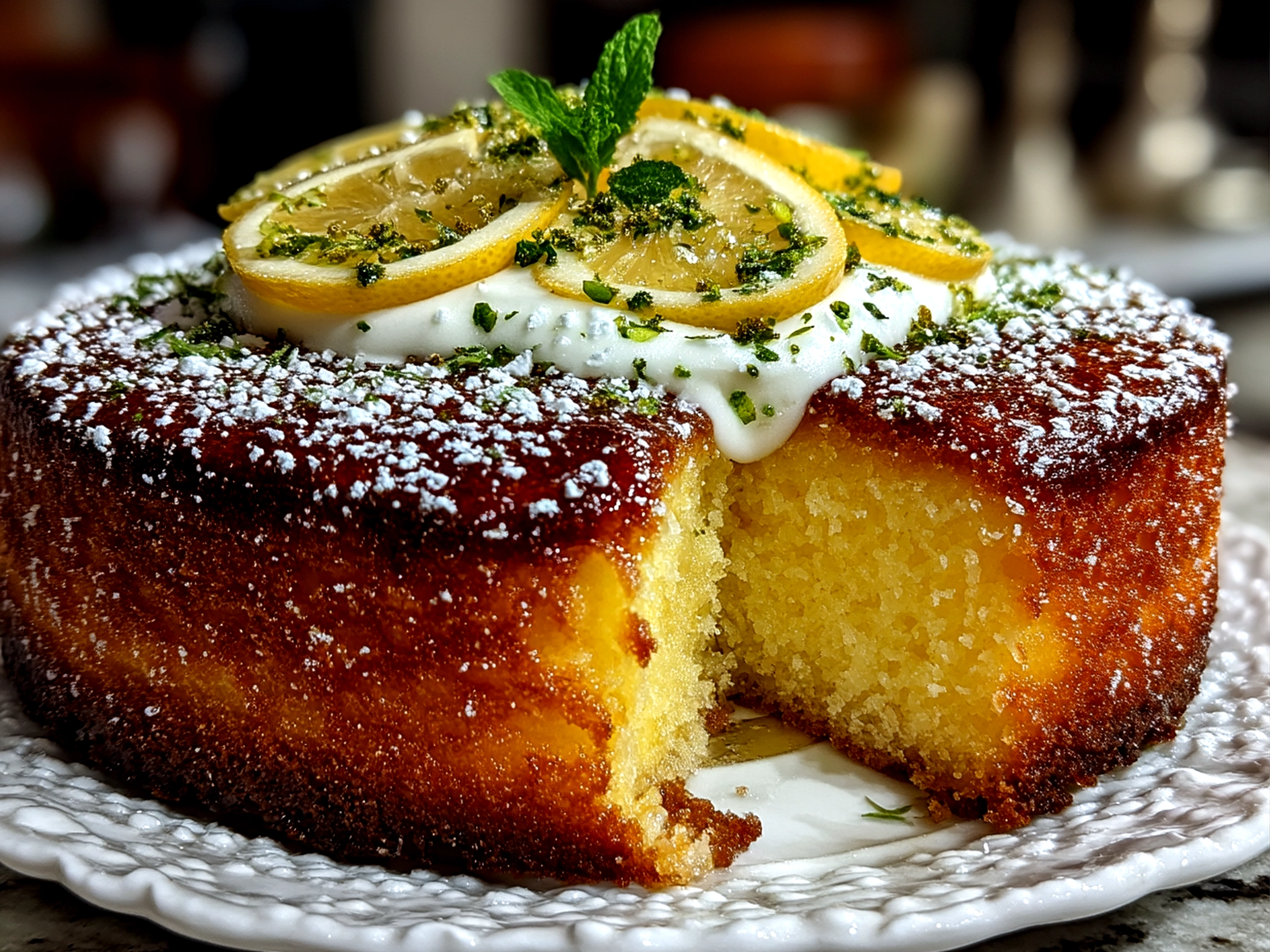 Final Limoncello Mascarpone Cake served with fresh berries