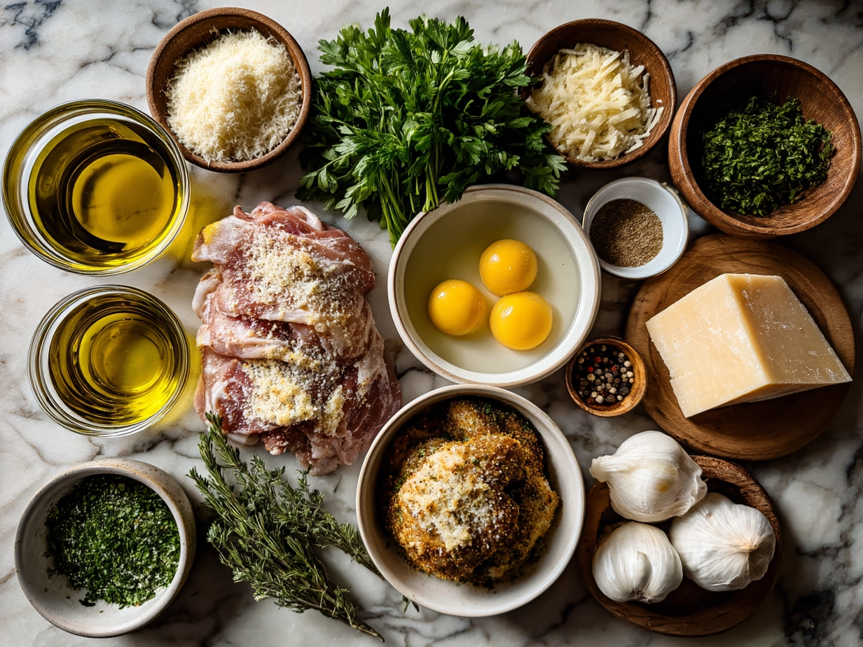 Ingredients for Parmesan Crusted Chicken Sheet Pan including chicken breasts, Parmesan cheese, and spices