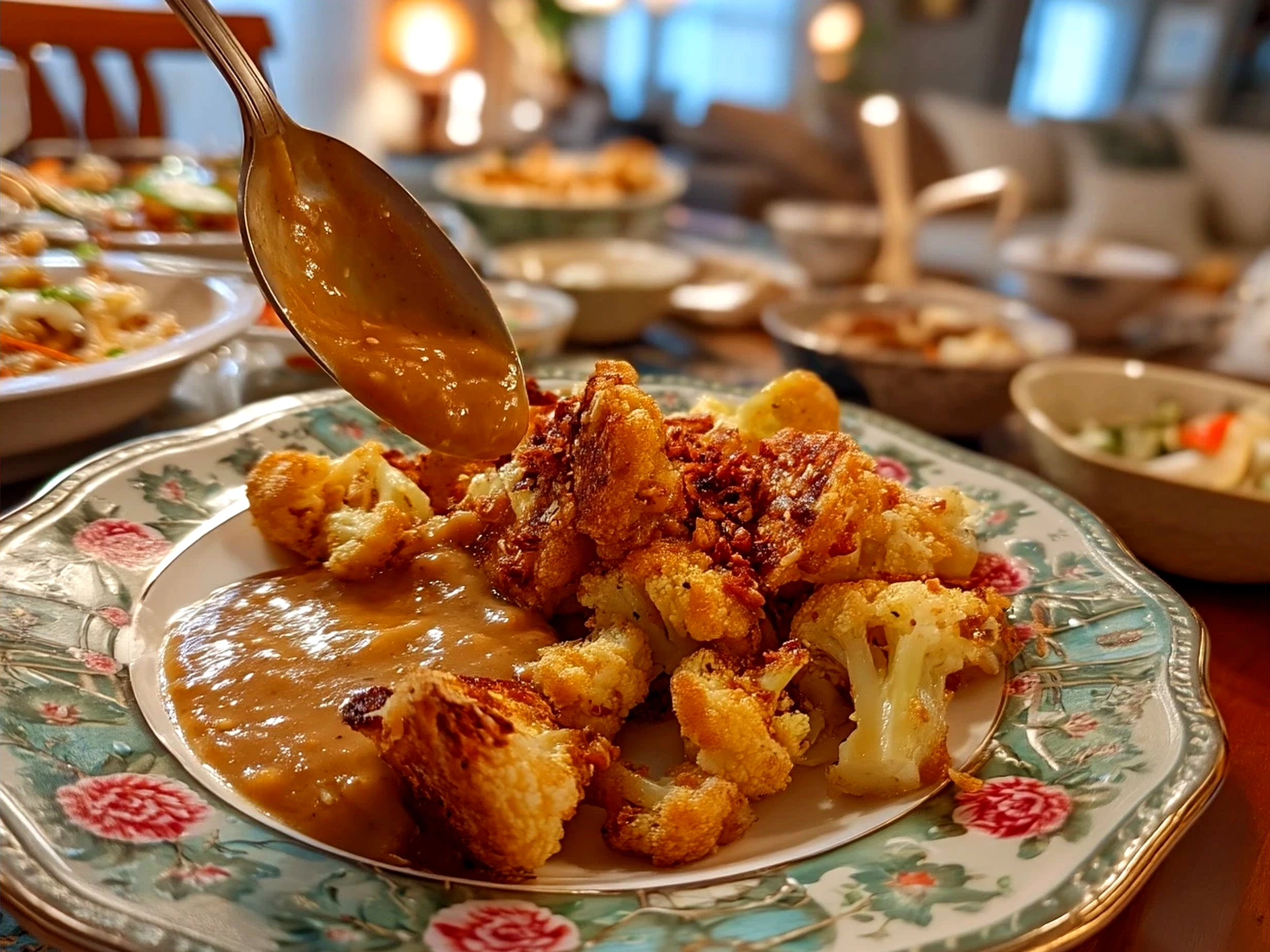 Serving Peanut Sauce with grilled chicken skewers and fresh vegetables