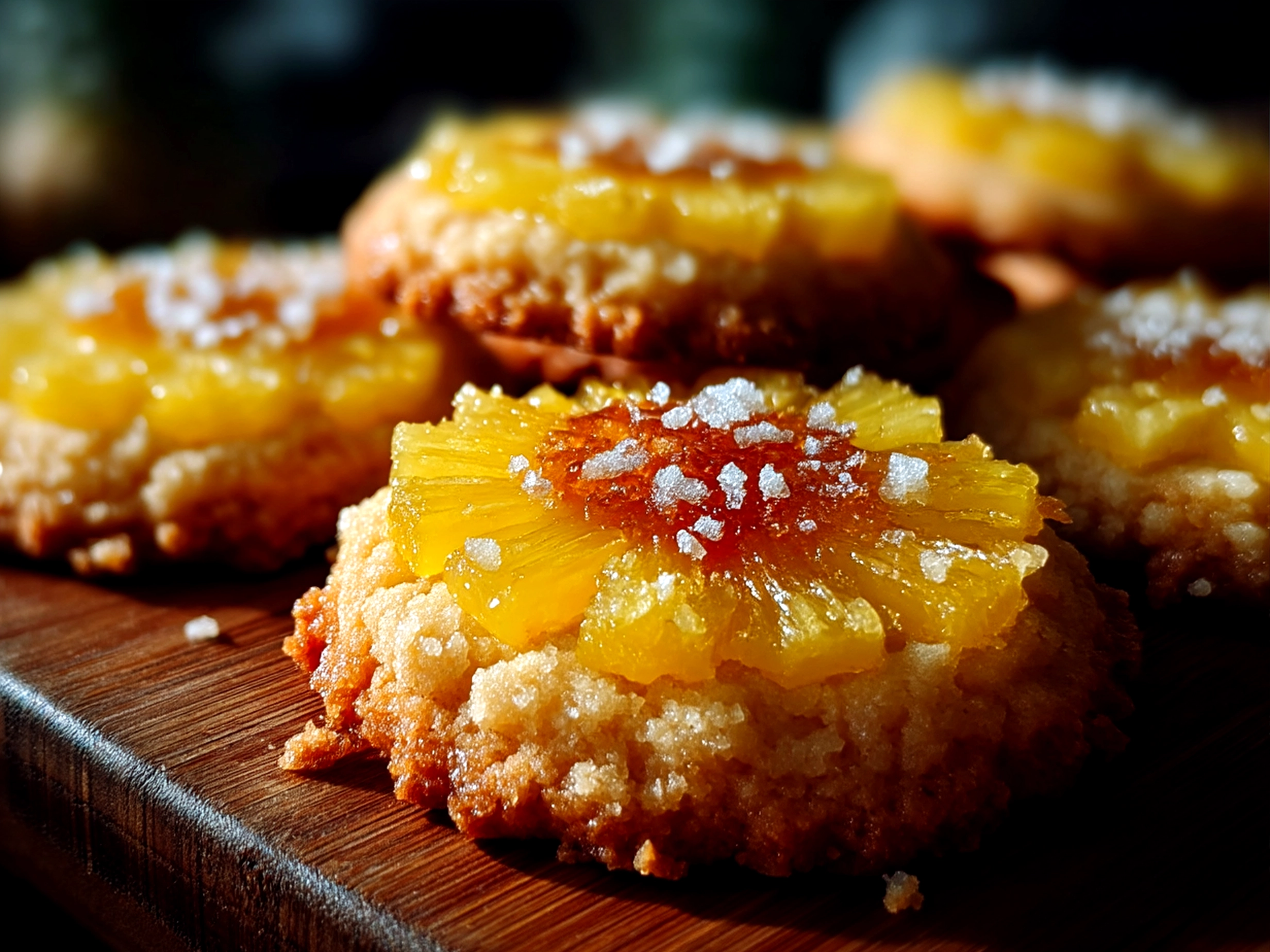 Serving Pineapple Upside Down Sugar Cookies with mint garnish on a platter