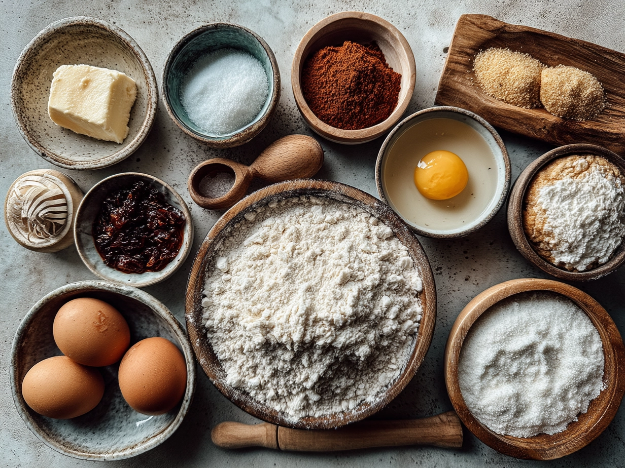 Ingredients for Pineapple Upside Down Sugar Cookies including butter, flour, sugars, pineapple, and spices