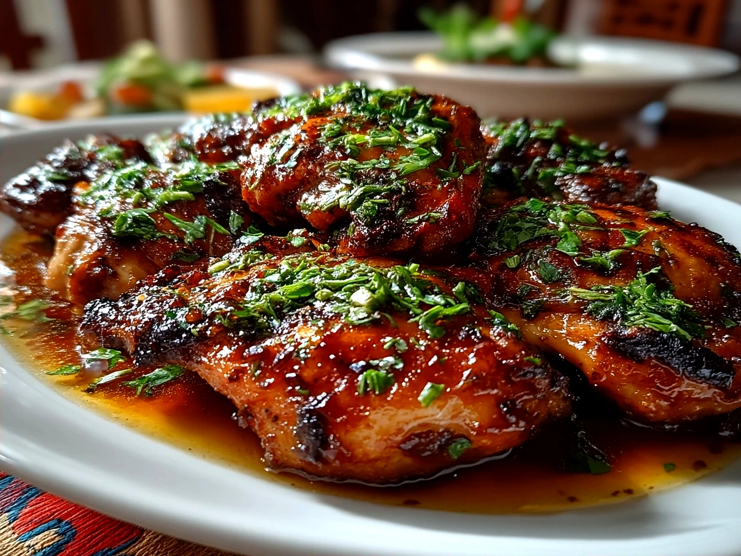 Grilled Pollo Asado served with fresh cilantro and lime wedges