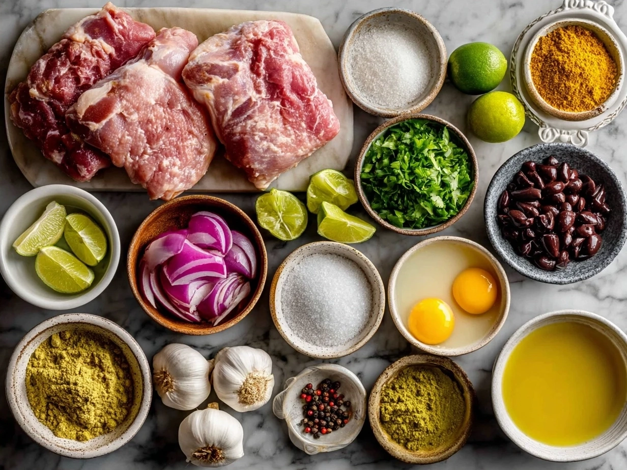 Ingredients for Pollo Asado including spices and citrus fruits