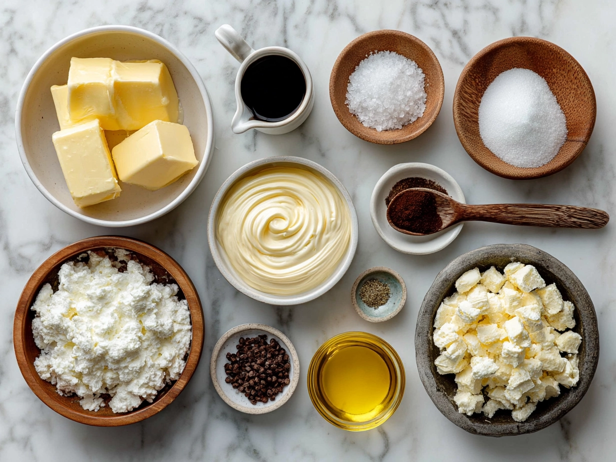 Ingredients for Rajas con Crema including poblano peppers, onions, Mexican crema, cheese and spices