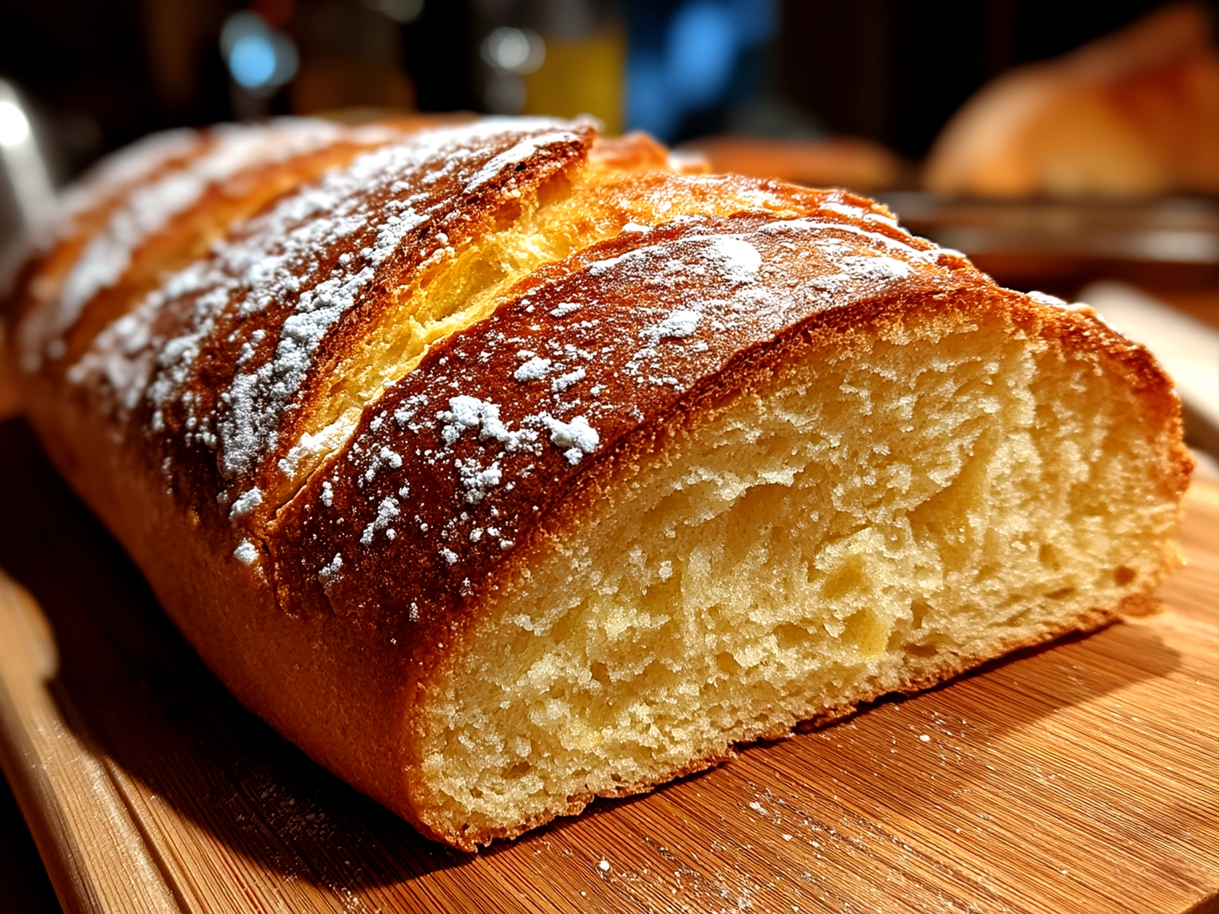 Slight angle close-up of finished beautiful sourdough discard lemon loaf