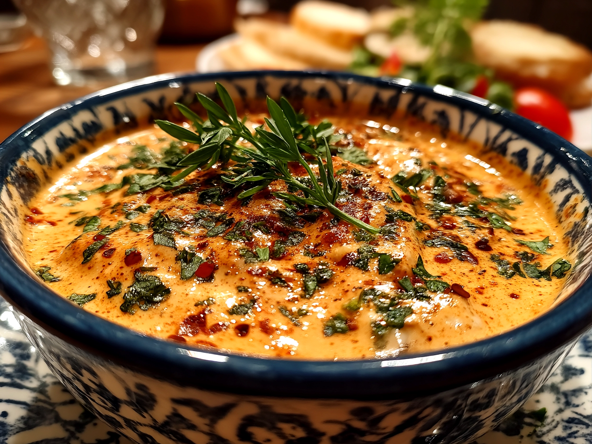 Close-up of creamy Cajun Cream Sauce poured over pasta, garnished with fresh parsley