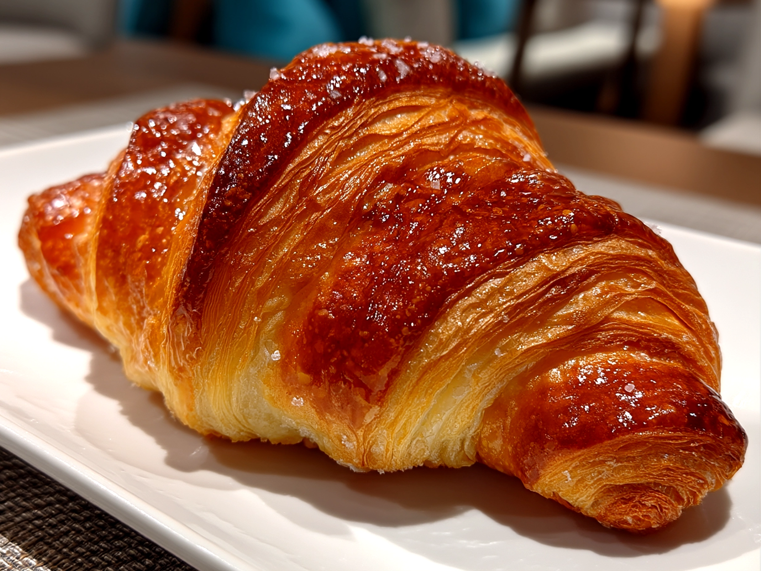 Slight angle close up of finished cookie croissant