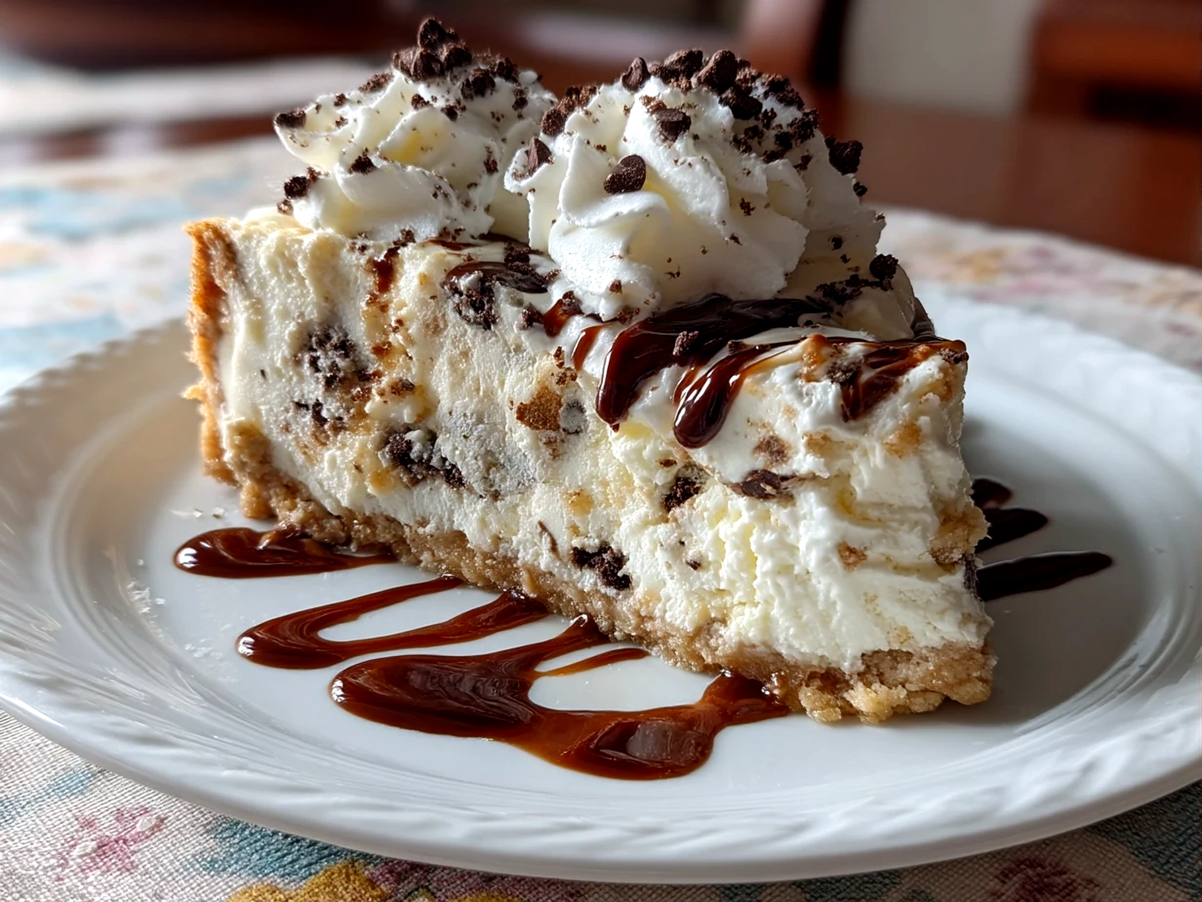 Slight angle close-up of finished Cookie Dough Greek Yogurt with Chocolate Chips in a serving bowl