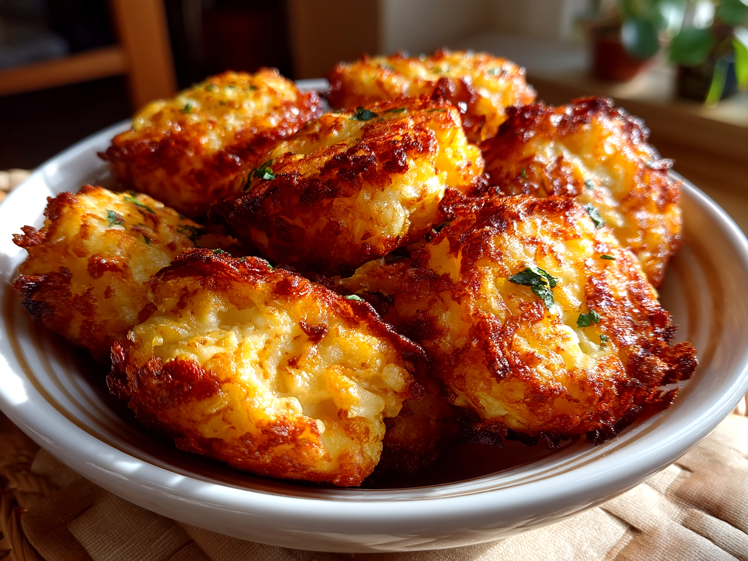 Close-up of finished baked Cottage Cheese Tots on a serving plate