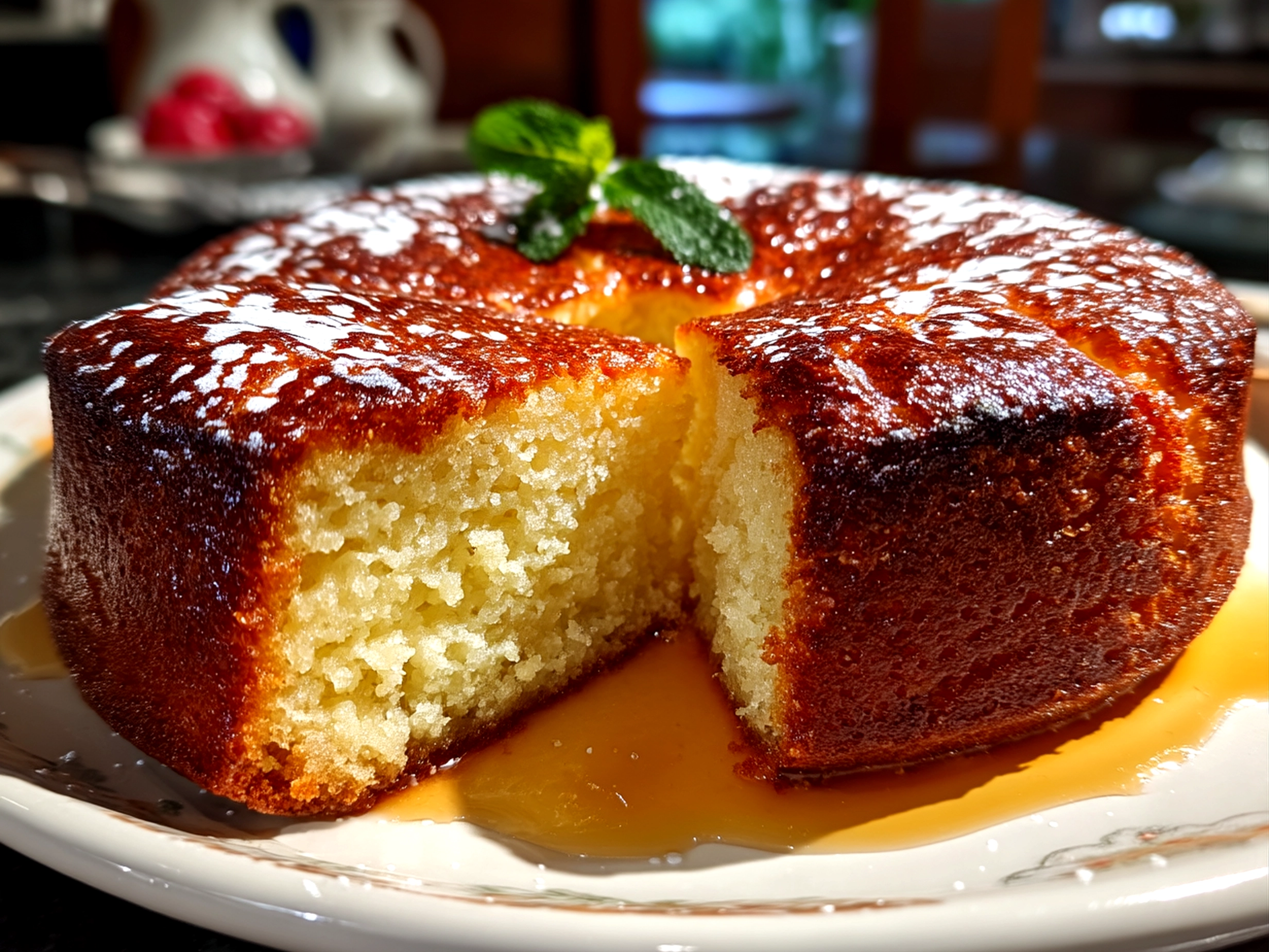 Close up of freshly prepared Flourless Yogurt Cake