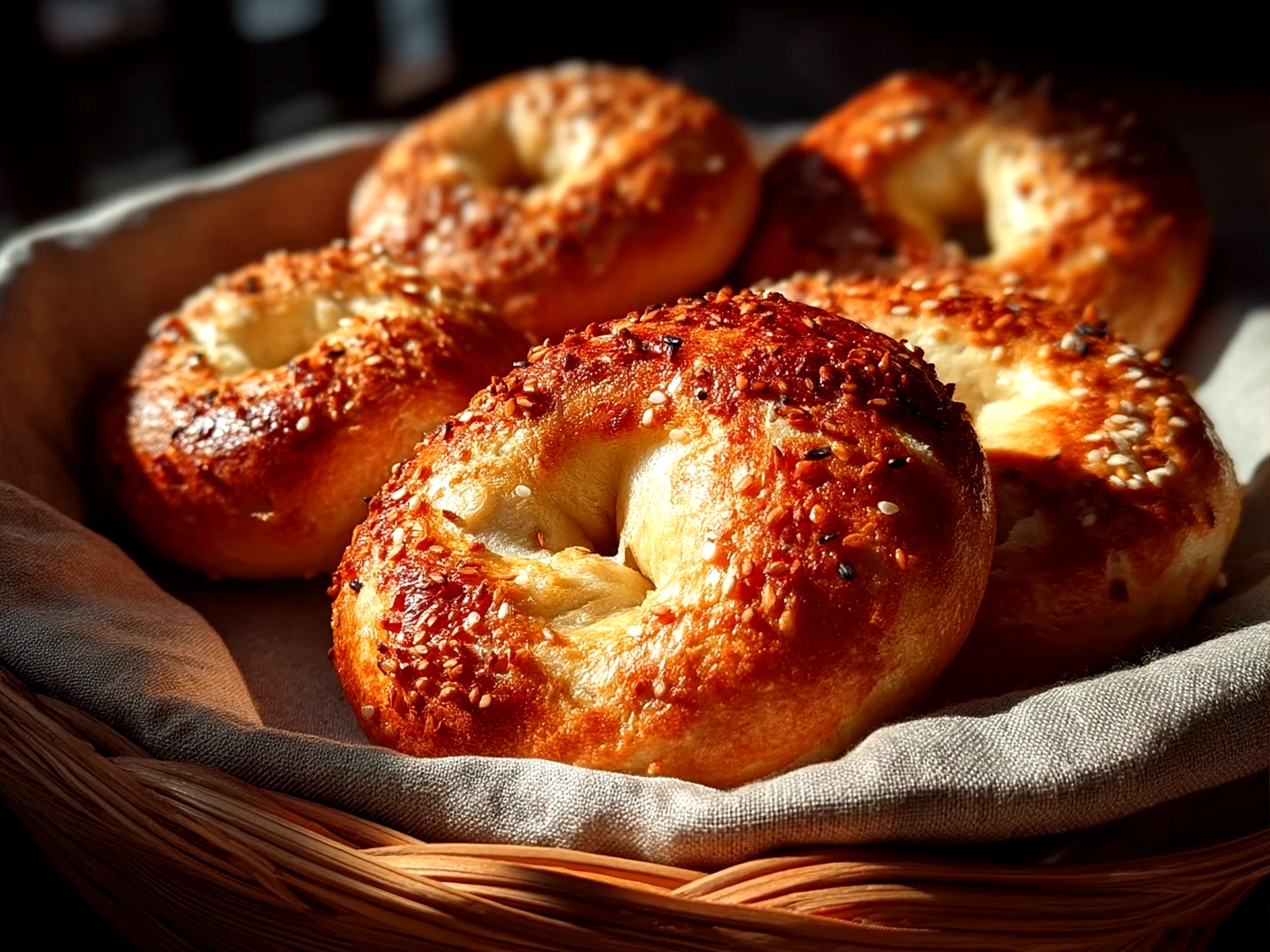 Close-up of finished Gluten-Free Greek Yogurt Bagels with natural shadows