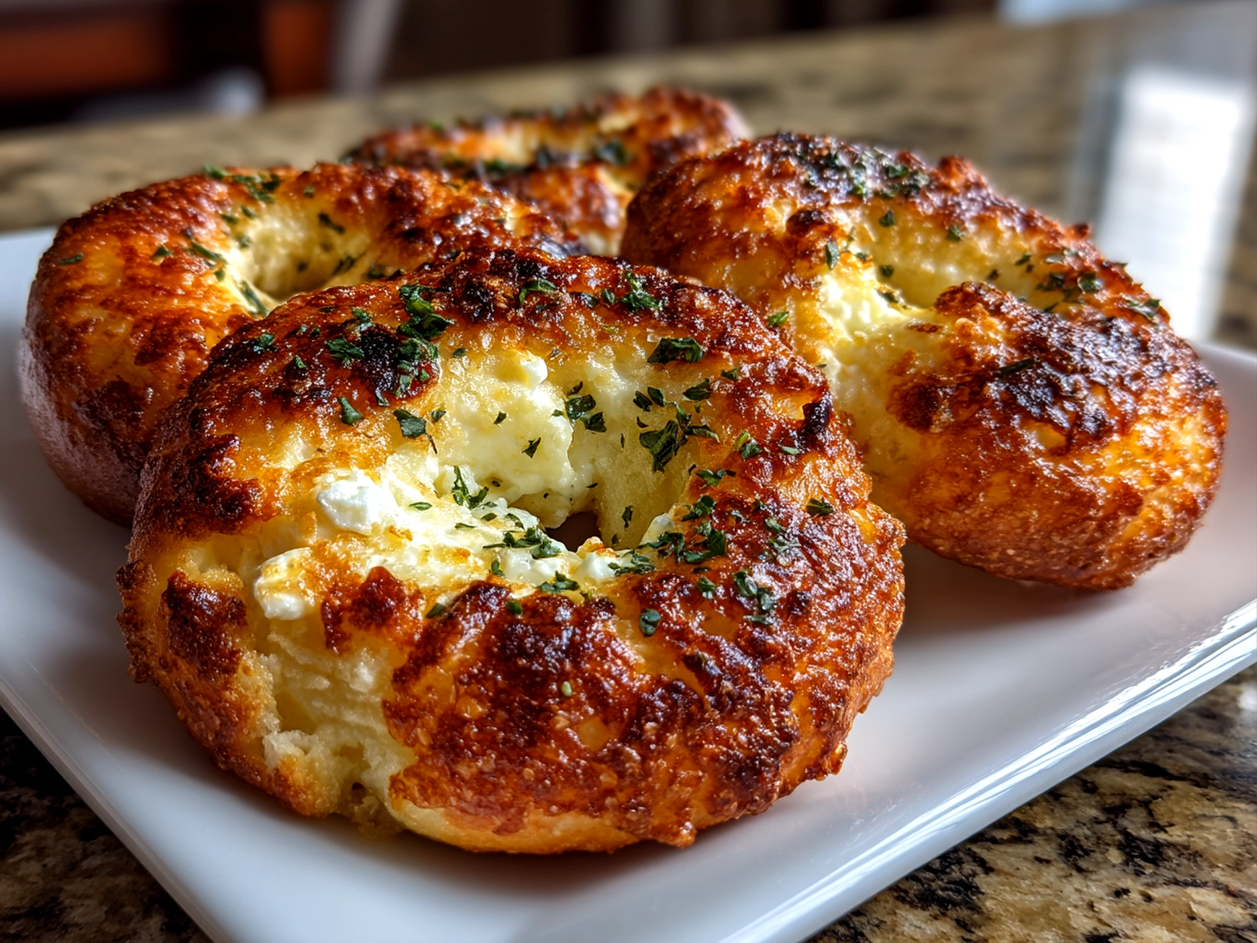 Close-up of finished Keto Cottage Cheese Bagels ready to serve