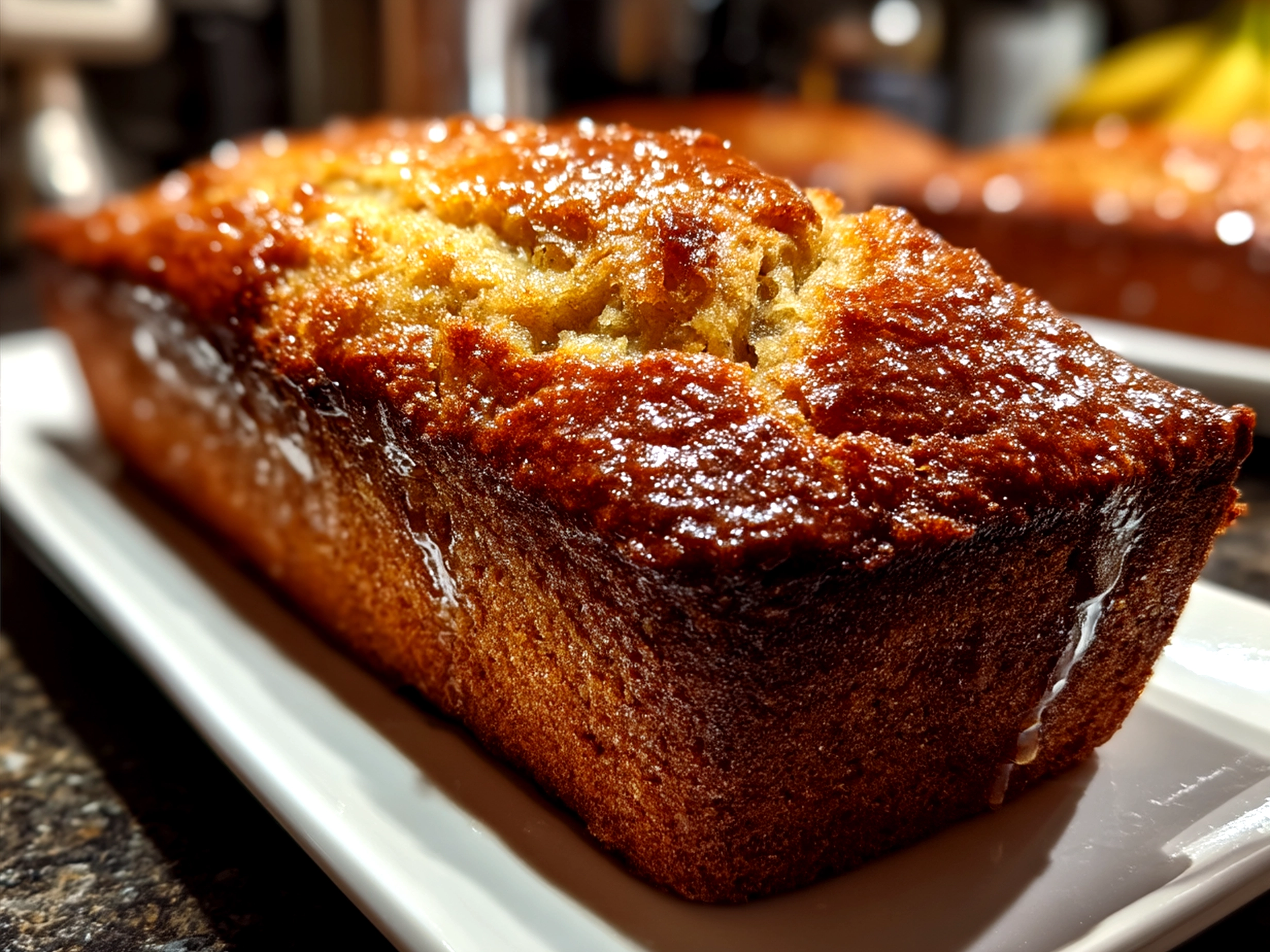 Serving of Snickerdoodle Banana Bread with a warm beverage and fresh fruit