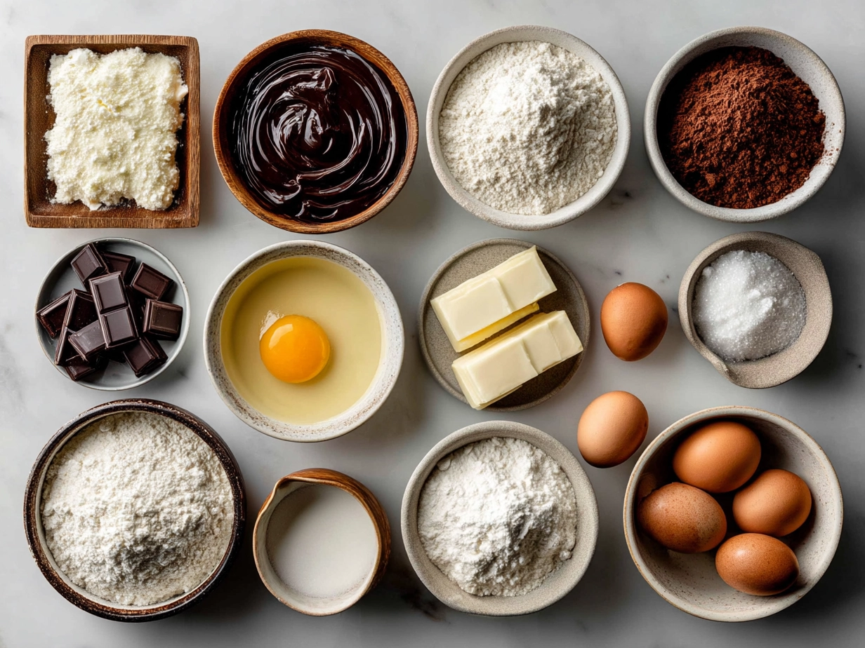 Ingredients for Sour Cream Chocolate Loaf Cake including sour cream, butter, sugar, eggs, flour, cocoa powder, baking soda, salt, vanilla extract, and coffee