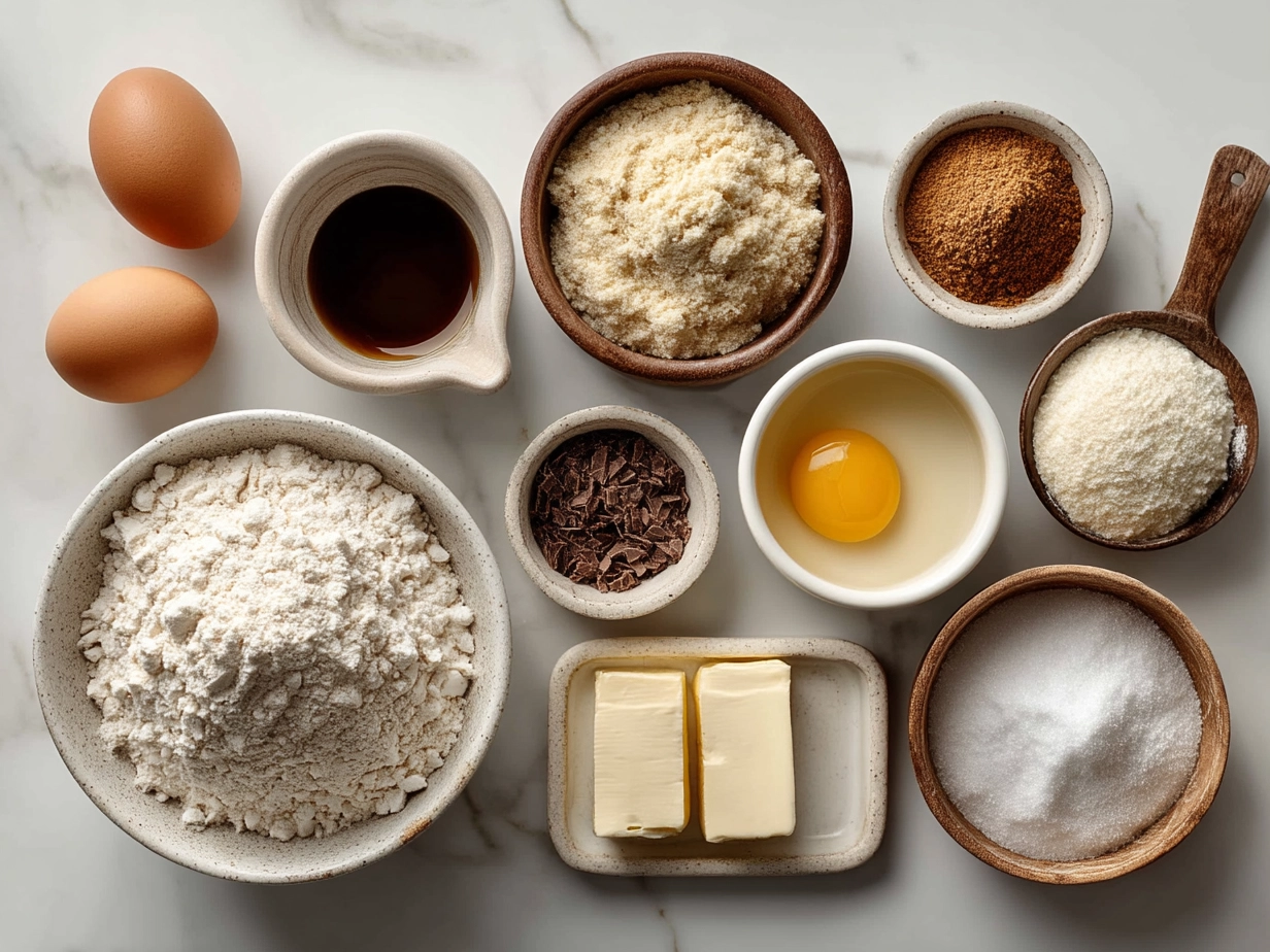 Ingredients for Flourless Yogurt Cake arranged on marble surface