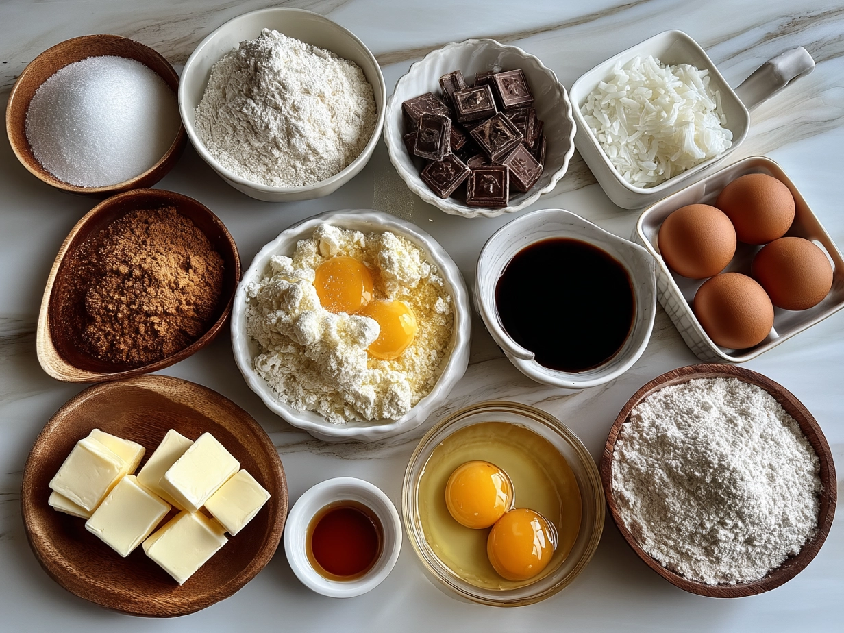 Top-down view of raw ingredients for sourdough discard sugar donuts